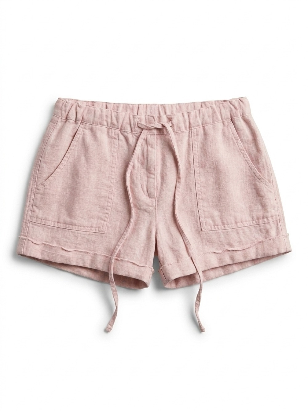 Derek Heart Blush Pink High-Waist Drawstring Linen Shorts